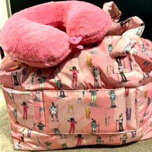 Betsey Johnson Ski Snowboard Print Weekender Duffle Bag & Pillow NWT
